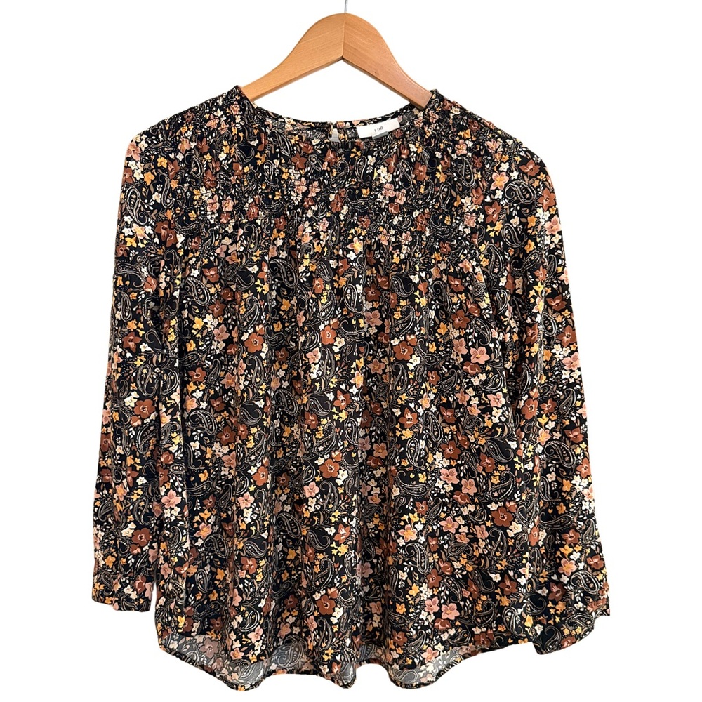 J. Jill Black and Brown Floral Swing Blouse / Top